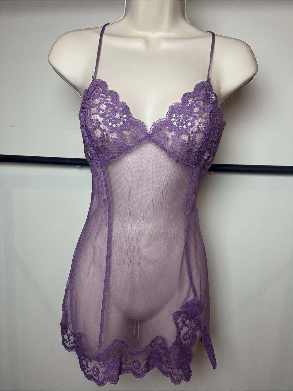 Victoria's Secret Lace Chemise Slip Sheer Sexy Lingerer Beaded